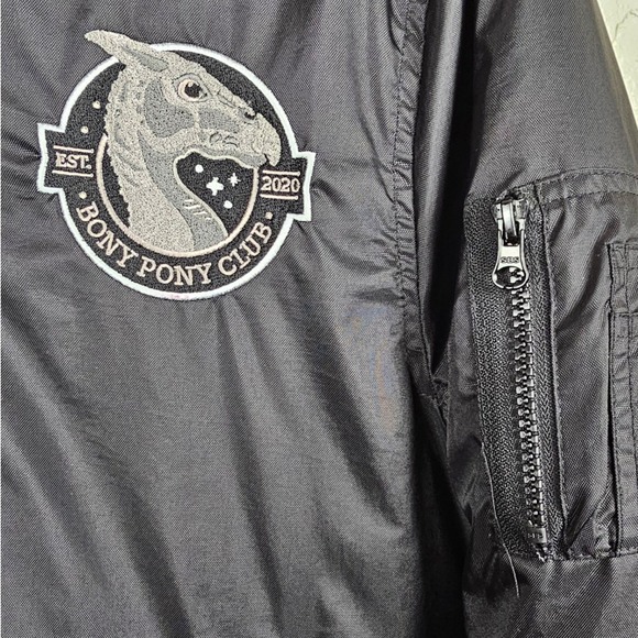 Ordinary Owl Bomber Jacket Black Men's Size Small Bony Pony Club Patch Lined EUC - Picture 2 of 13